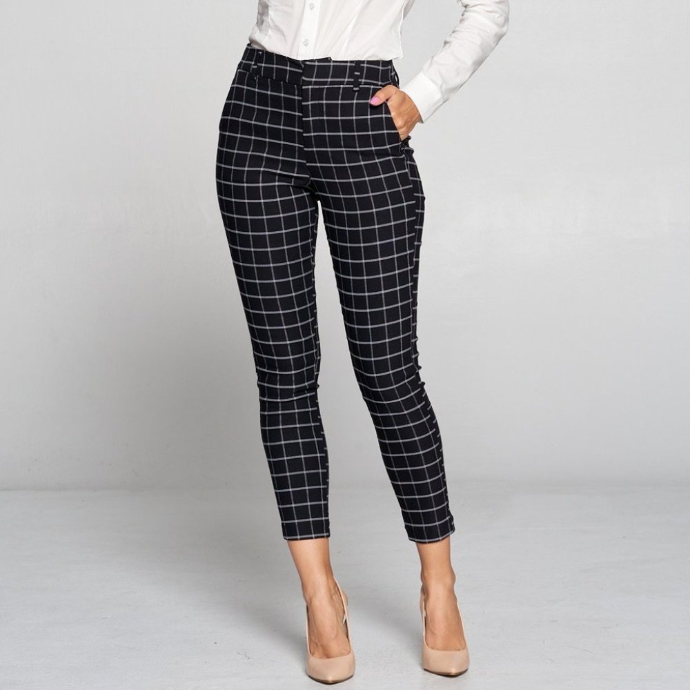 Black Grid Work Pant